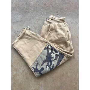 Vintage Urban Mens Beige Sweatpants With Camouflage Accents Baggy Y2K G3